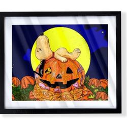 Custom snoopy from peanuts halloween art piece on black frame
