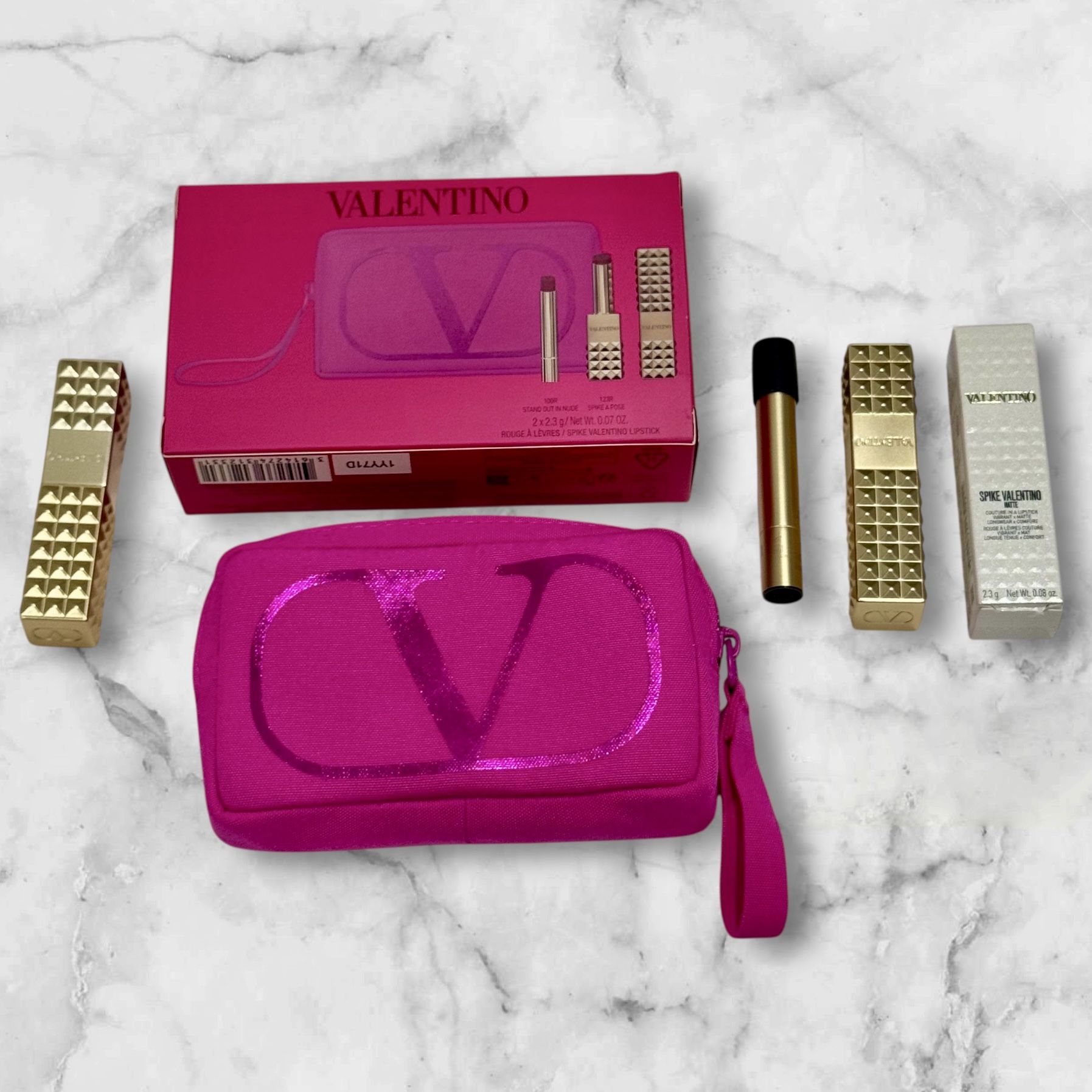Valentino Spike Lipstick Pink Pouch Gift Set 123R Strike Pose 100R