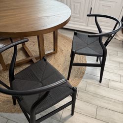 Wishbone Chairs Natural Solid Wood In Black - Set of 4