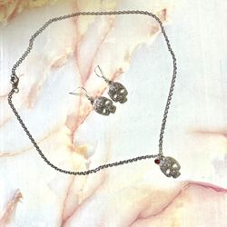 SilverTone Skeleton Necklace And Earrings Set 