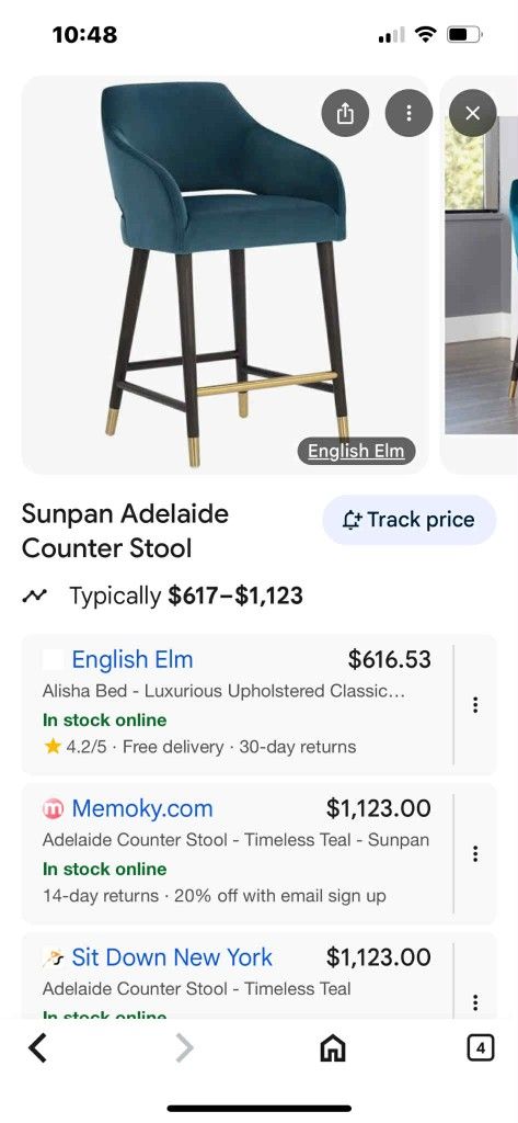 Sunpan Adelaide Counter Stool - Timeless Teal