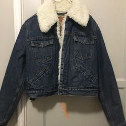 New! Levi Sherpa Jean Crop Jacket