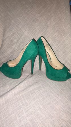 Green Suede Peep-Toe Platform Heels