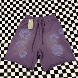 Purple denim tear shorts 