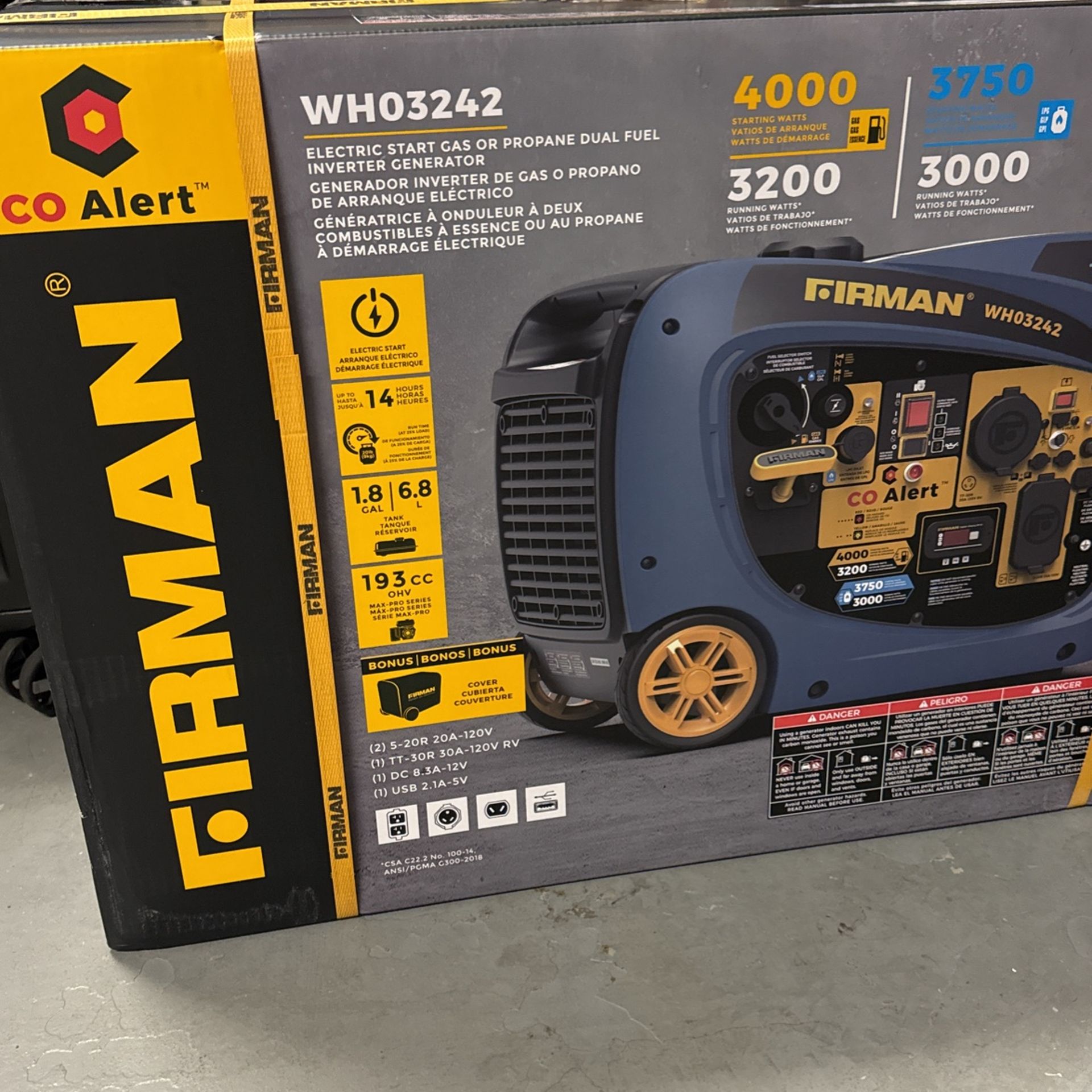 GENERATOR never used, sealed in the box! Brand new FIRMAN runs on gas or propane!