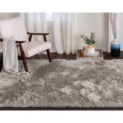 Platinum Gray Glitz Sparkle Shag Area Rug 5 X 7