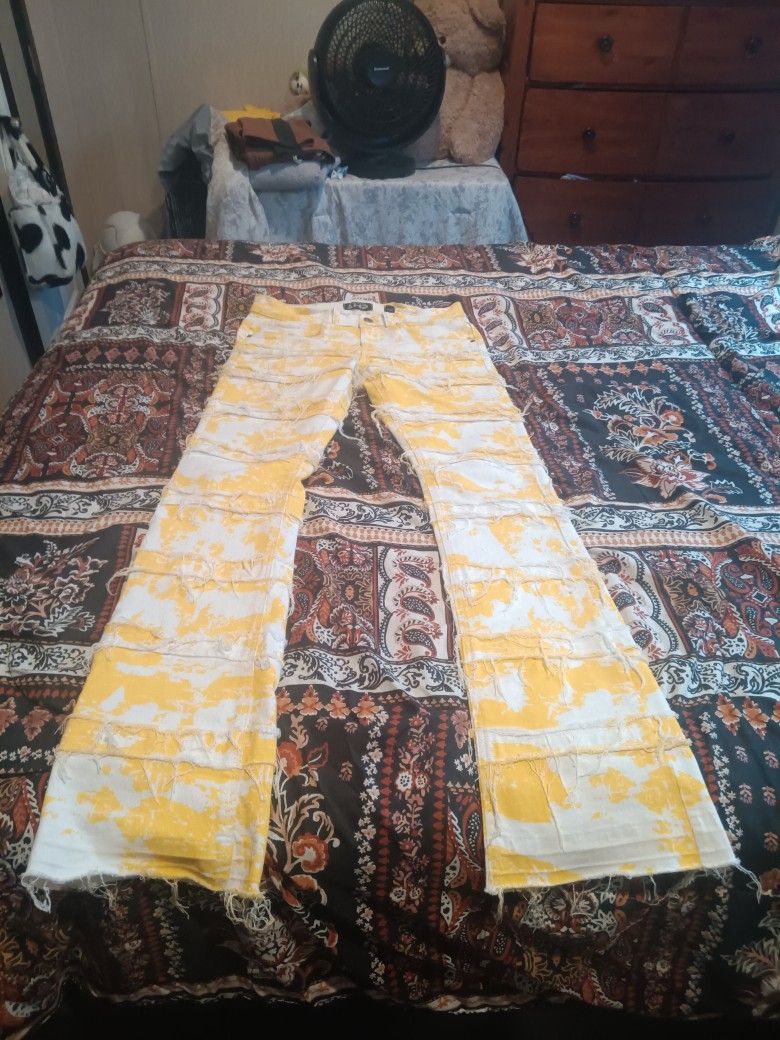 Yellow & White Stacked Jeans