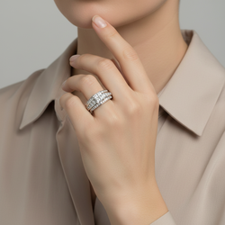 14K White Gold Diamonds 3 Layer Womens Ring - 2.50ct