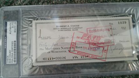 SIGNED BOSTON CELTICS LEGEND BOB COUSY PSA ENCAPSULATED CHECK