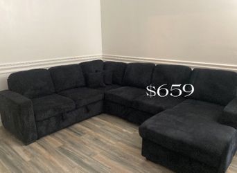 XL Sectional Sofa With Pull-out Bed& Storage Black, Grey Dark Gray