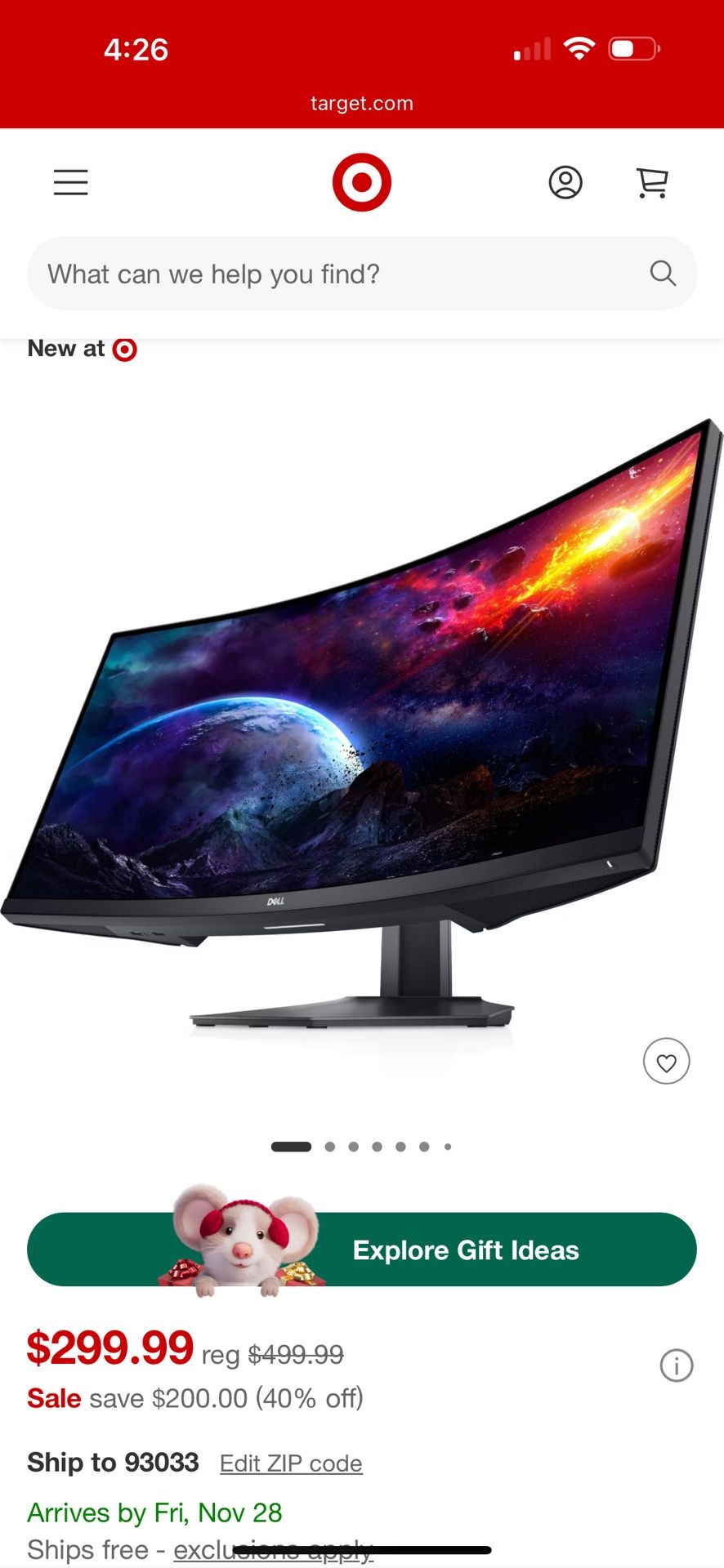 Dell S3422DWG 34" WQHD Curved Gaming Monitor 3440 x 1440 144Hz