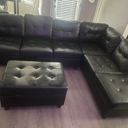 Black Leather Sectional 