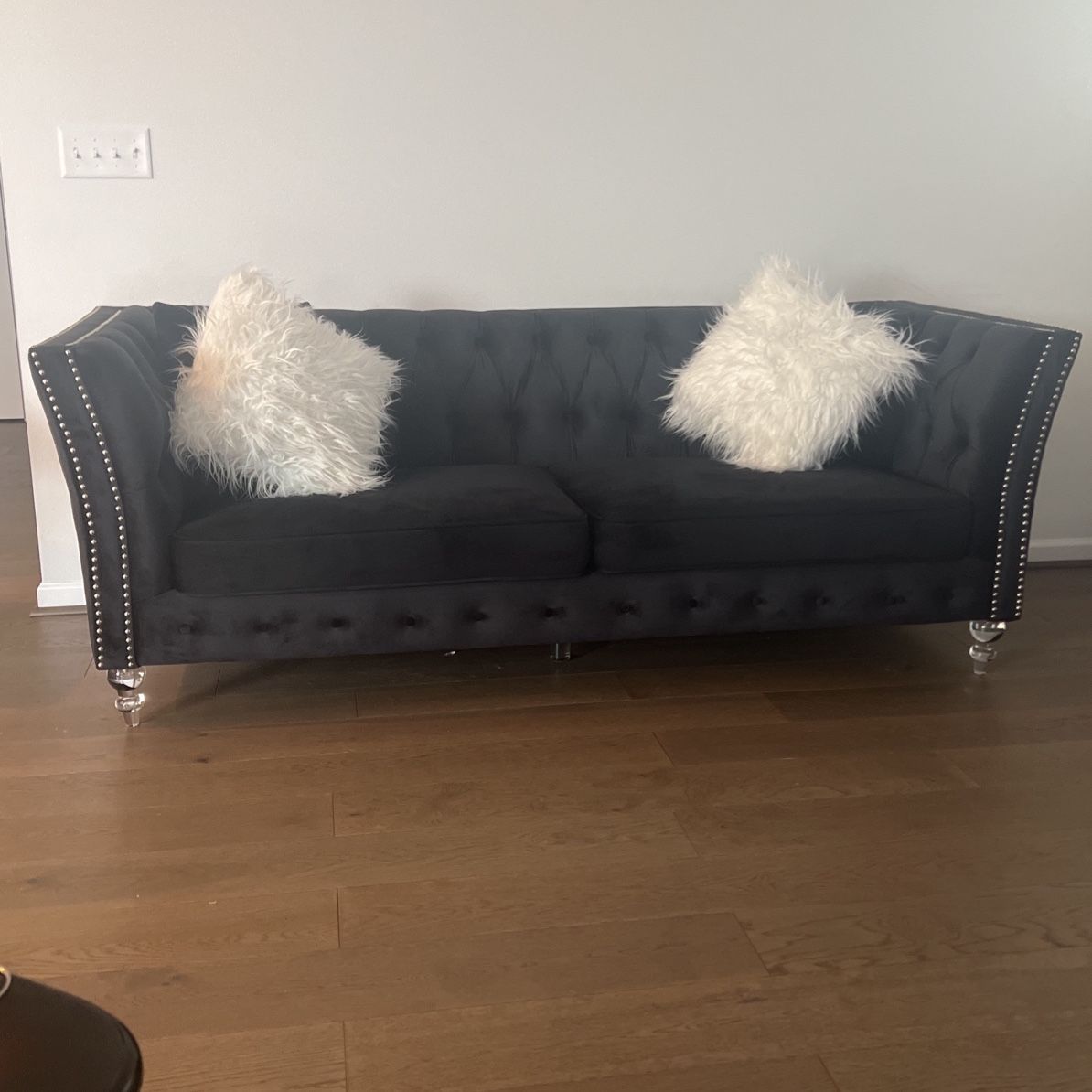 Luxury Velvet Black And Silver Couch. 