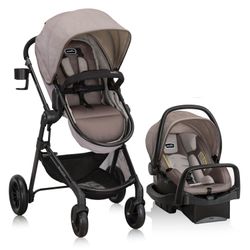 Evenflo Pivot Travel System w/ LiteMax Infant Car Seat, Desert Tan