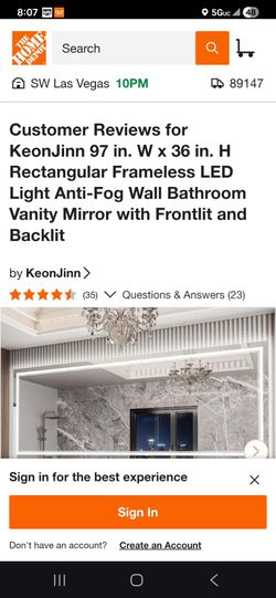 KeonJinn 97x36 Frameless LED Anti-Fog Bathroom Vanity Mirror