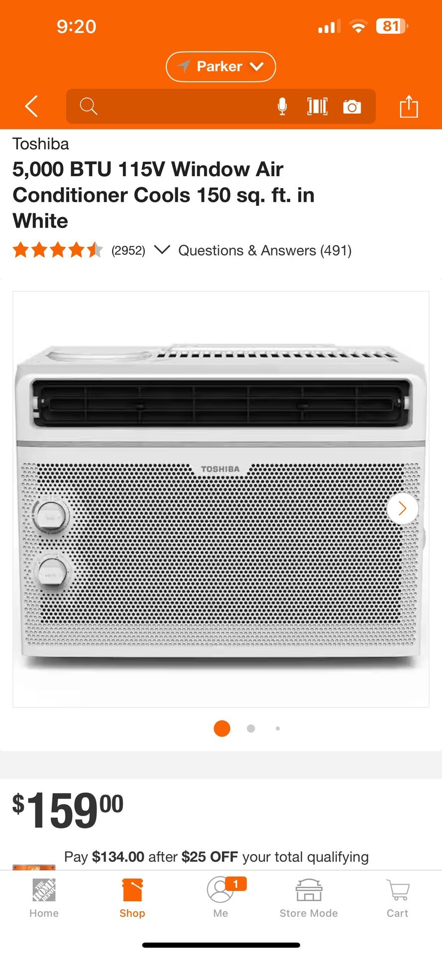 Toshiba Window AC Unit - Like New!