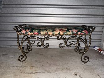 Vintage Wrought Iron Floral Upholstered Entryway Bench