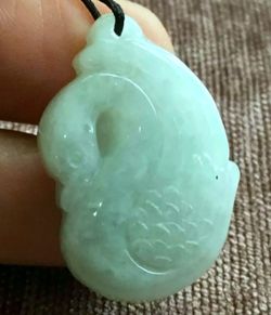Burmese icy type A jadeite jade pendant lucky white Swann.