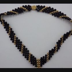 14k Gold & Onyx Bead Necklace 