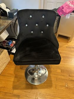 BEBE Black Crystal Velvet Tufted Vanity Stool