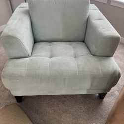 Large Light Blue Suede Chair, New Condition