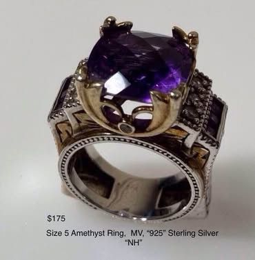 Size 5 Amethyst Ring, “925” Sterling Silver, Michael Valitutti, “NH”