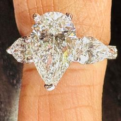 New 4.51 Carat Pear Lab And Natural Diamond Ring 14k White Gold Certified E VS1