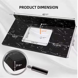 Fyui 42 in. W x 22 in. D Engineered Stone Vanity Top Rectangular Single Sink White Sink Bathroom Vanity Top in Black