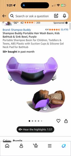 Shampoo Buddy Portable Hair Wash Basin, Kids Bathtub & Sink Bowl, Purple Portable Shampoo Basin for Children, Toddlers & Teens, ABS Plastic with Sucti