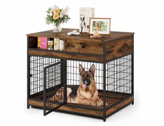 Furniture-Style Dog Crate with Drawer and Shelf