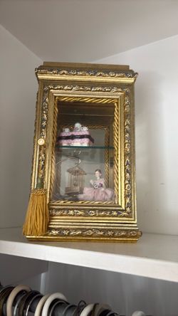 Gold Ornate Display Cabinet with Glass Door