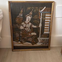 Thailand Ravana Figure Silk Painting Ramayana framed 