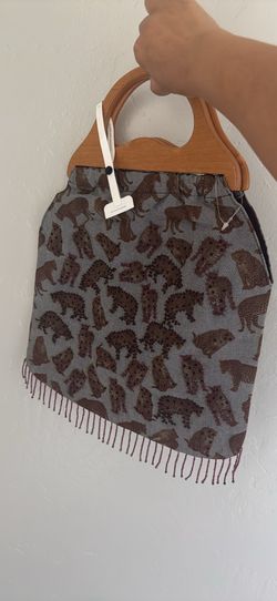 Brand New Beaded Fringe Wooden Handle Handbag
