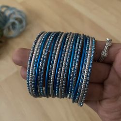 Blue turquoise silver bangles 2.4 size