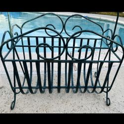 Vintage Green Wrought Iron Magazine Rack Holder Display