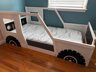 Kids white and black SUV/ truck twin bed frame