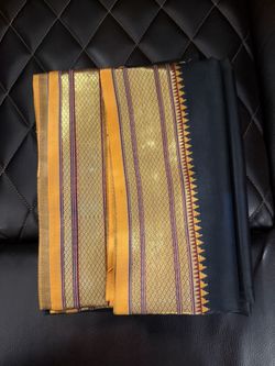 Black Saree With Yellow Border And Yellow Pallu