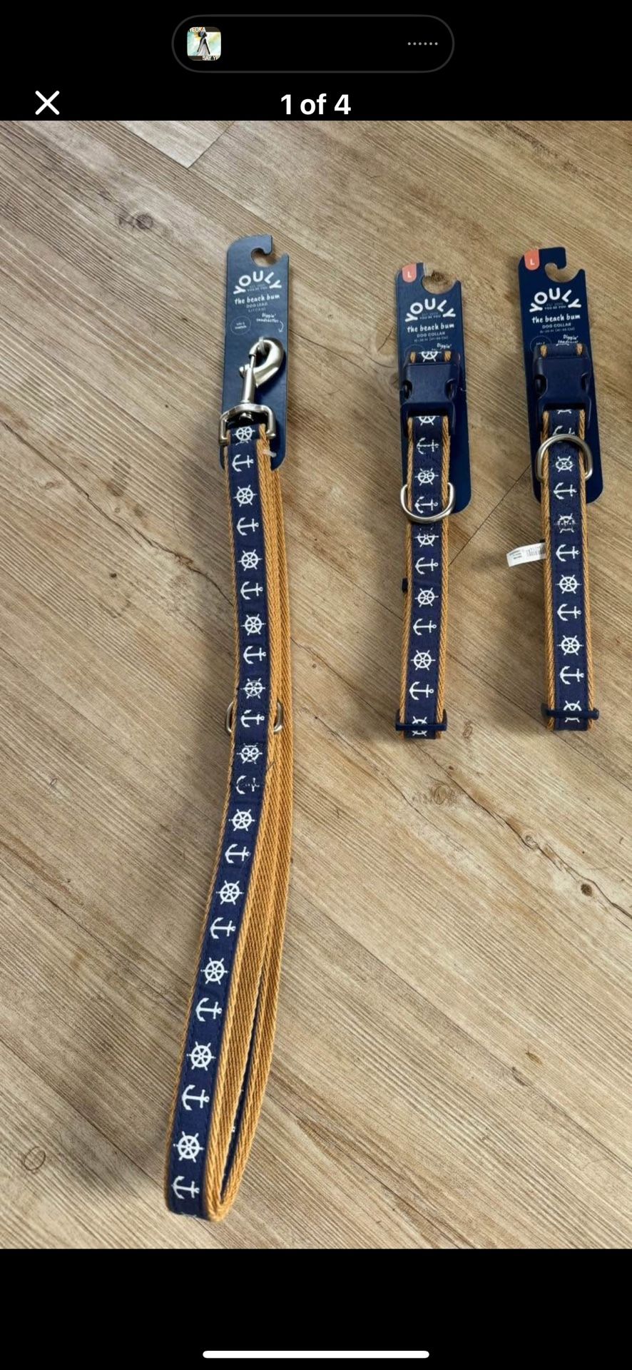2 Large Dog Collars + Leash Bundle – Nautical Theme Brand new