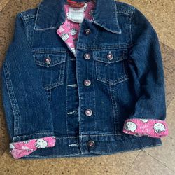 VTG Hello Kitty Girls Sz 5 Embellished Pink Rhinestone Button Denim Jean Jacket