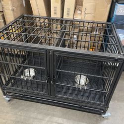 Double Dog Crate For 2 Dogs Steel On Casters New