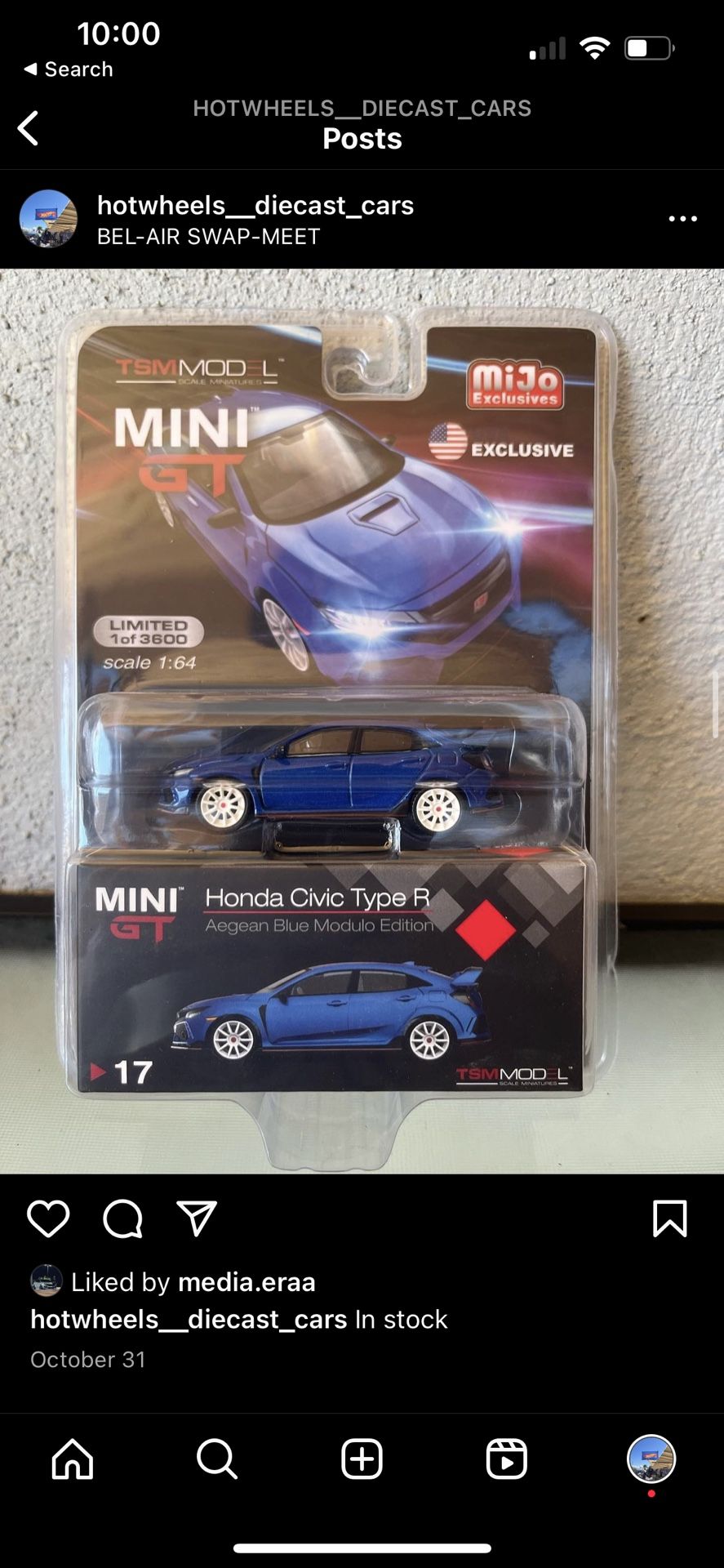 MINI GT 1/64 Honda Civic Type R (FK8) Aegean Blue Modulo Edition