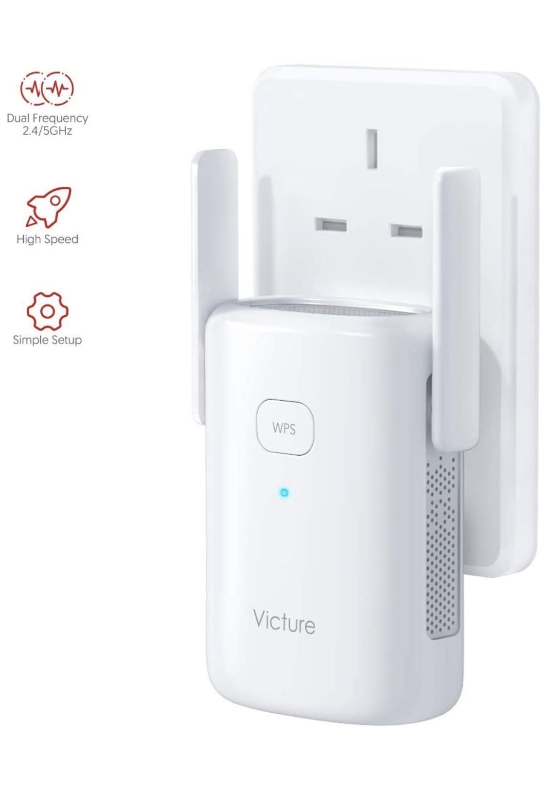Victure 1200mbps WiFi Range Extender, 2.4G&5G Dual Band WiFi Repeater, WiFi Booster with Ethernet Port,WPS,Simple Setup, to Provide a Stable Network