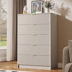 5 Drawer Dresser for Bedroom, Tall Dresser Chest of Drawers with Gold Handles, 32 Inch Wide Nightstand with for Bedroom, Living Rooms, Offices, and En