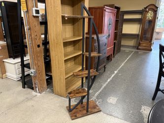 Wood & Metal 5-Tier Curved Plant Stand w/ Hook