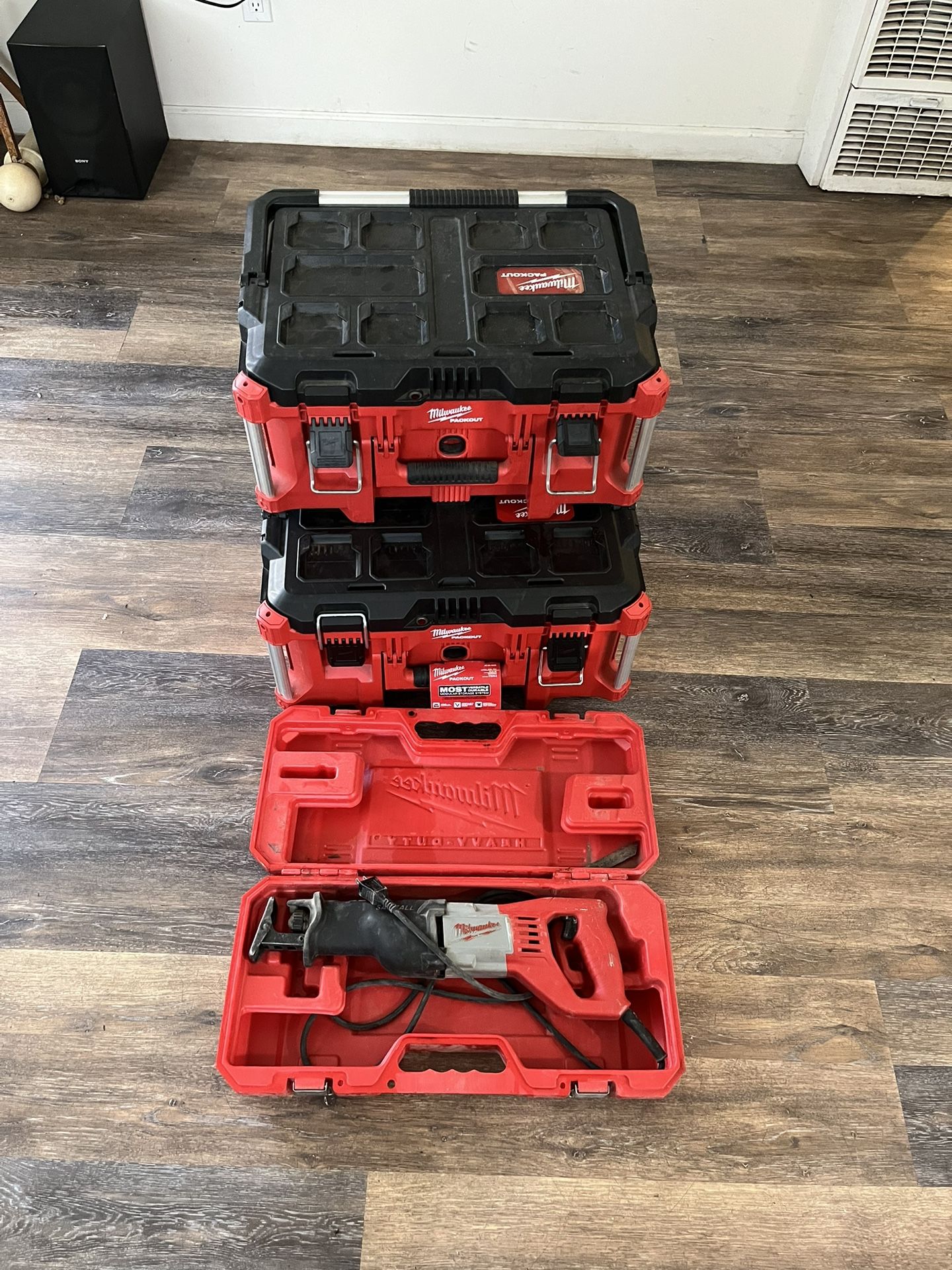 Milwaukee Sawzaw And 2 Milwaukee Tool Boxes