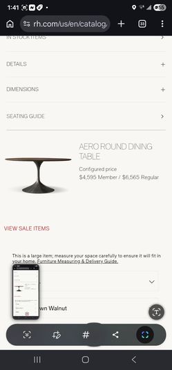 Restoration hardware  round  table  72"