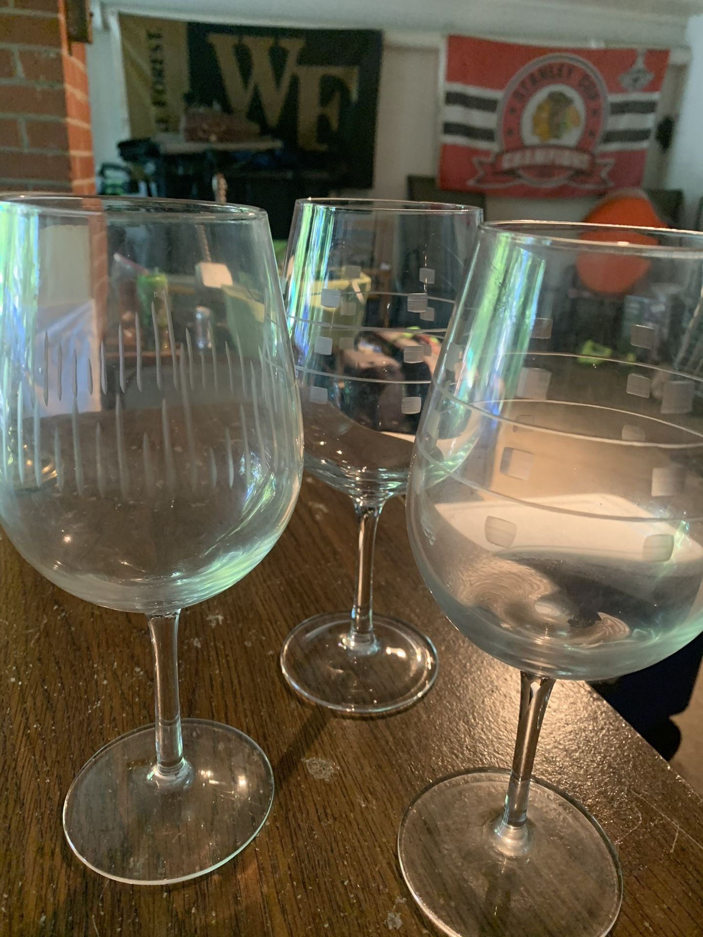 Three Large Glass Wine Glasses