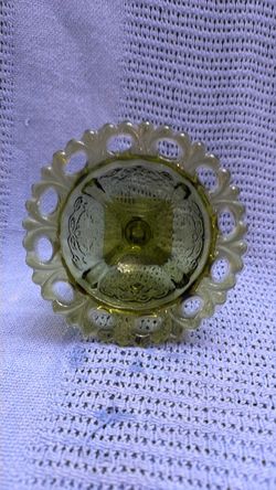 Green Glass Lace Edge Compote Dish