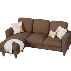 Small Brown Linen Convertible Sofa - SF22BN