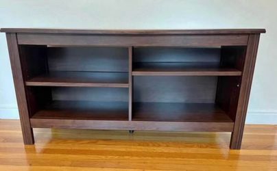 Dark Brown Wood TV Stand with Shelves